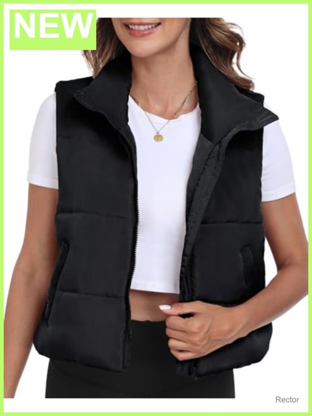 Cropped Puffer Vest Sleeveless Lightweight Winter Warm Zip Quilted